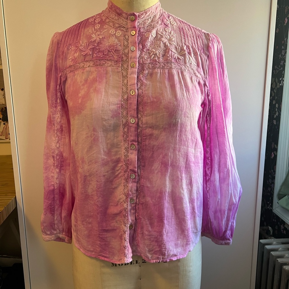 LoveShackFancy Pink Hand Dyed Ronda Top